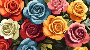 多彩玫瑰花海插画艺术