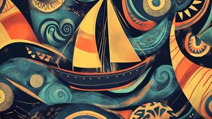 奇幻航海插画中的多彩世界