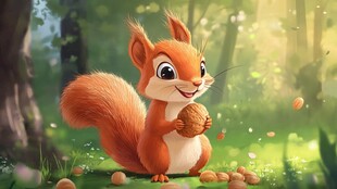 可爱松鼠林间抱坚果