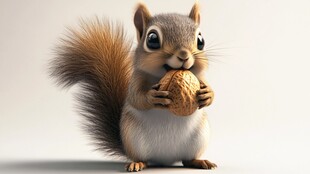 可爱松鼠抱核桃萌态十足