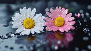 雨中雏菊 清新双花映水珠