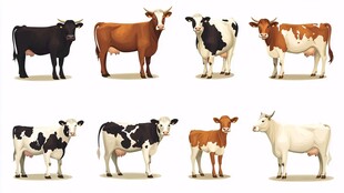多样品种牛的插画展示