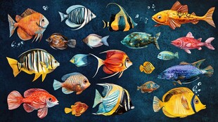 多彩缤纷的海洋观赏鱼集合