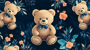 可爱小熊花卉图案背景图