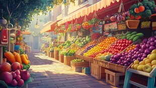 缤纷水果摊的街头盛景