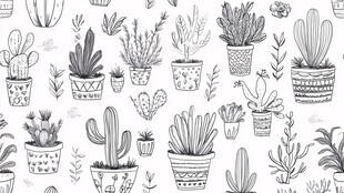 手绘仙人掌盆栽无缝图案