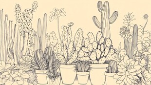 手绘多肉仙人掌盆栽插画
