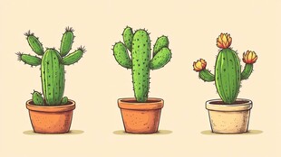 三盆可爱卡通风仙人掌