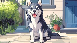 门前可爱的哈士奇