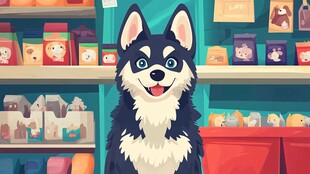 可爱哈士奇在宠物用品店