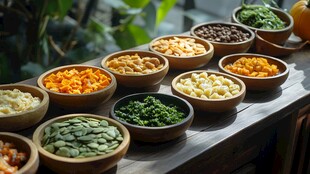 多样美味坚果与种子陈列