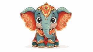 可爱印度风小象插画