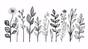 手绘植物花卉线条插画