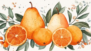 水彩风梨与橙的清新组合