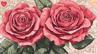 两朵娇艳红玫瑰插画