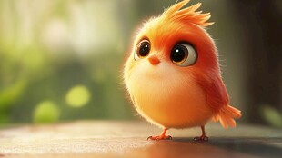 可爱橙色小鸟萌态十足