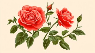 两朵娇艳红玫瑰插画