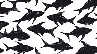 成群游弋的黑色鱼类图案