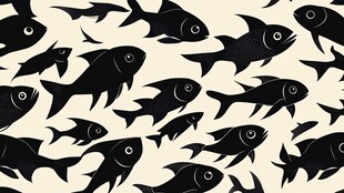 鱼群图案 黑白简约海洋元素