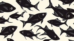 黑色鱼群无缝图案背景