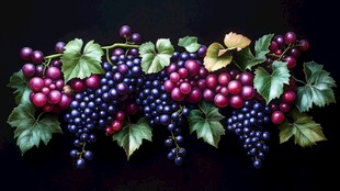 饱满葡萄串配翠绿叶片