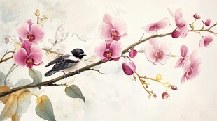 枝头栖鸟伴娇兰