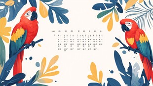 鹦鹉花卉装饰月历画面
