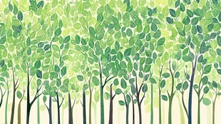 清新绿树林插画