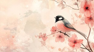 枝头俏鸟伴繁花