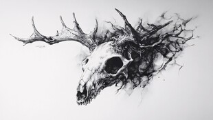 鹿头骨艺术插画 线条独特