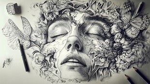 梦幻植物人脸创意素描