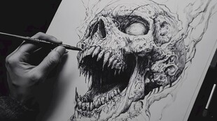 手绘恐怖骷髅创作瞬间