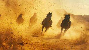 万马奔腾扬起漫天沙尘