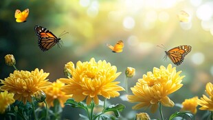 蝶舞黄花间 尽显自然美