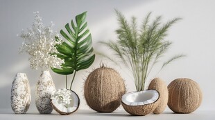 椰果与绿植的清新组合