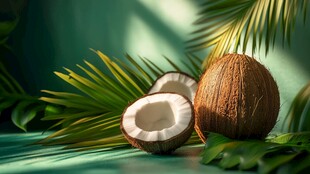 热带风情 新鲜椰子与绿叶