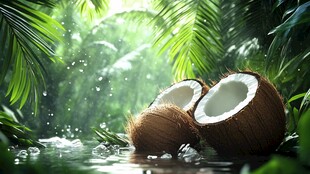 热带椰林 切开的新鲜椰子