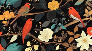 花鸟同枝 绚丽自然图景