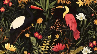 热带花鸟的绚丽丛林图景