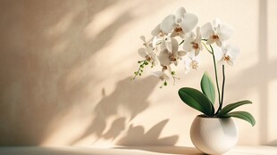 白色兰花静置于素雅花瓶中