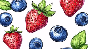 草莓蓝莓插画 清新水果风