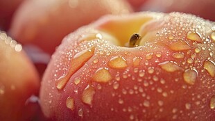 带水珠的新鲜诱人水蜜桃