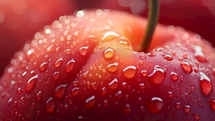 带水珠的红苹果特写