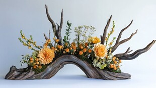 枯木上的绚丽花卉艺术