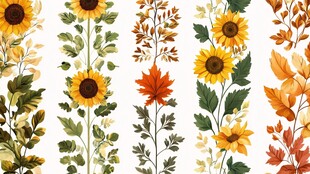 秋日花卉植物水彩图案