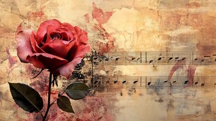 复古玫瑰与音乐符号背景