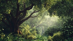 梦幻森林中的光影绿意