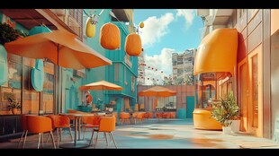 多彩街道的惬意户外空间