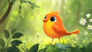阳光中的橙色小鸟