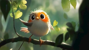 可爱小鸟栖息绿意枝头